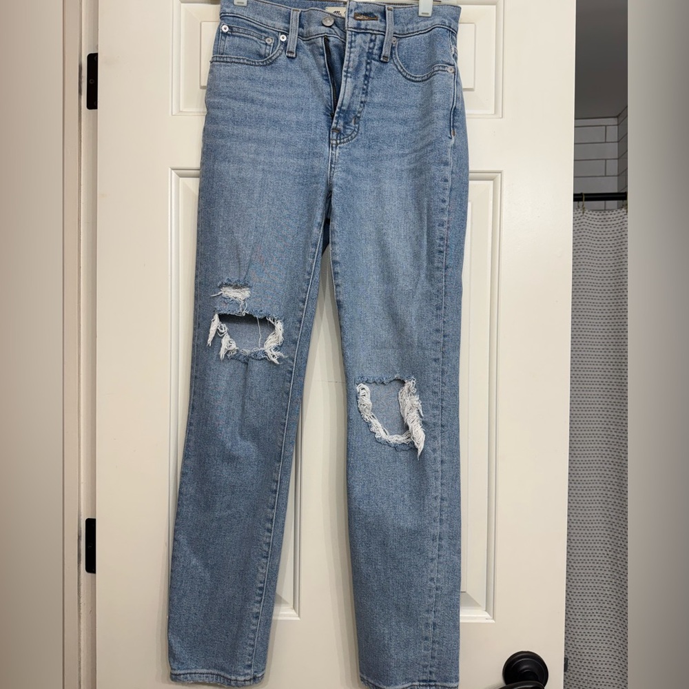 Madewell Classic Blue Ripped Straight Leg Jeans